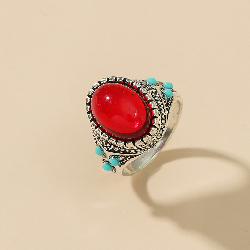 Fashion Palace Retro Inlaid Jewel Alloy Red Oval Ringpicture1