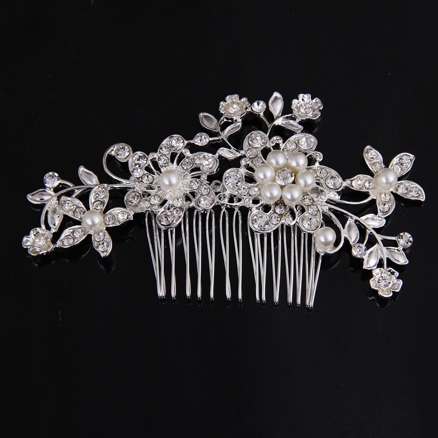 Mode Ornament Strass Perle Braut Blume Haar Kammpicture2