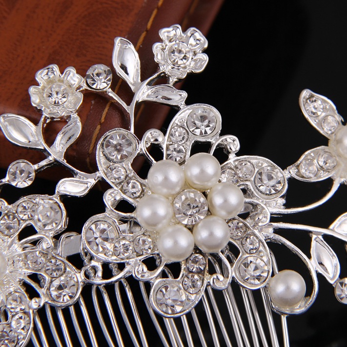 Mode Ornament Strass Perle Braut Blume Haar Kammpicture3