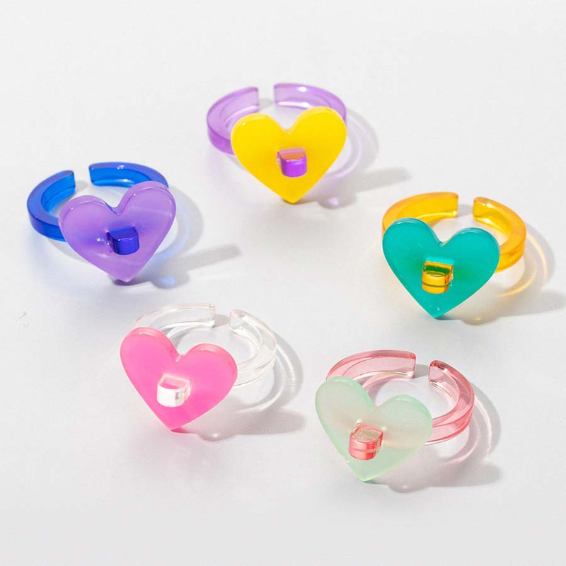 Fashion Cute HeartShaped Colorful Resin Ring 5Piece Set
