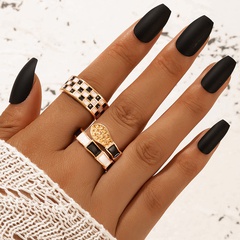 Simple Black White Square Snake-Shaped Dripping Oil ring Two-Piece set
