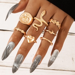 New Snake Bee heart Moon alloy ring 7-Piece set 