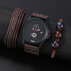 Simple classique brun PU bracelet en cuir Hommes de Sport Montre bracelet