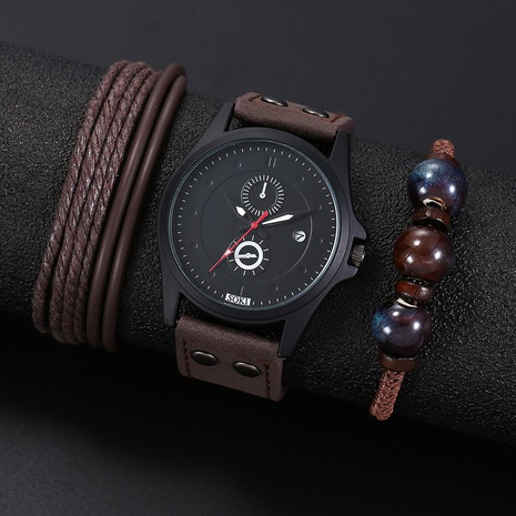 Einfache klassische braun PU leder strap herren Sport Uhr armband's discount tags