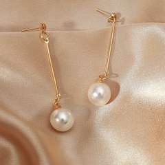 Fashionable Pearl Long Tassel Geometric Shaped Metal Earrings