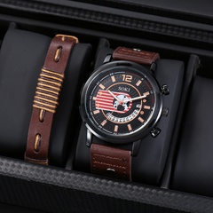 Reloj de pulsera de cuarzo deportivo de aleación de calendario con correa de cuero PU marrón simple de moda