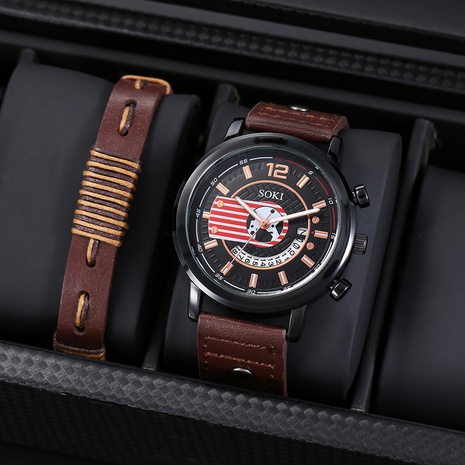 Mode simple brun PU Bracelet en cuir Calendrier alliage Sport Quartz Montre bracelet's discount tags