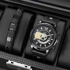 black PU leather Strap Calendar Men's Sports Quartz Watch wristband