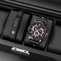 Casual style black PU leather Strap Calendar Men's  Sports Quartz Watch wristband