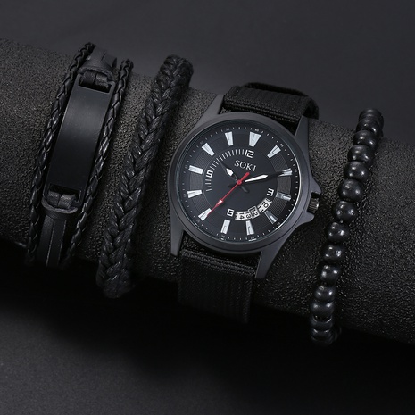 simple black Woven Nylon Strap Calendar Men's Sports Quartz Watch wristband's discount tags