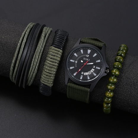 Mode simple vert Tissé Nylon Sangle Calendrier Hommes de Sport Quartz Montre bracelet's discount tags