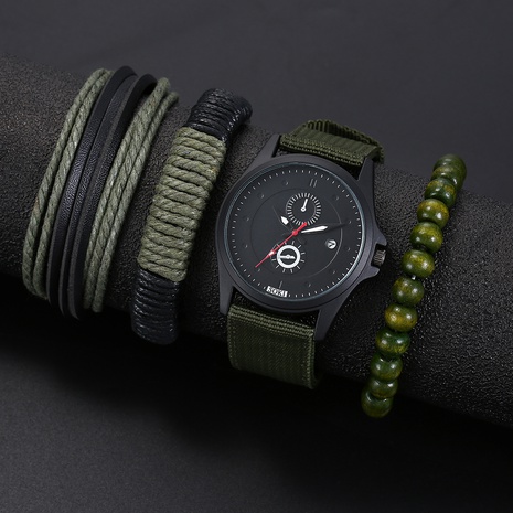 simple blackish green Woven Nylon Strap Men's Sports Quartz Watch wristband's discount tags