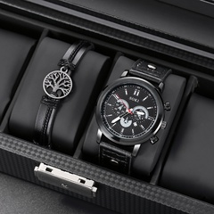 Einfache Klassische schwarz PU leder strap herren Sport Uhr baum muster armband