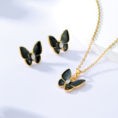 2022 neue Mode Einfache Überzogene Bling Gold Schmetterling Kupfer Halskette Ohrringe Set