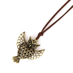 Fashion Ornament Vintage Leather Rope Hollow Owl Alloy Necklace