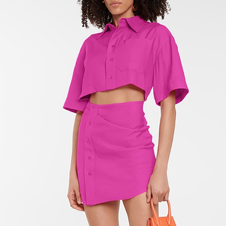 Fashion New Sexy Short Dress Shirt Navel A- line Skirt Pink Short Sleeve Women's discount tags
