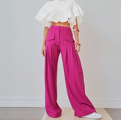 2022 été Nouveau Mode Coton Lin Jambe Large Pantalon Rose Trajet Loisirs Pantalon Pantalon De Poche