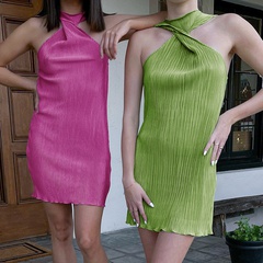 2022 Fashion Pleated Dress Summer Women's Pleated Halter Strapless Sexy Short Skirt