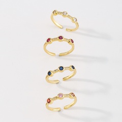 Fashion Geometric  Female Small Brass Zircon Micro-Inlaid Colorful Crystals Open Copper Ring