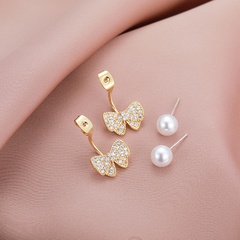 New style Bow shape pendant Pearl copper inlaid zircon Earrings 