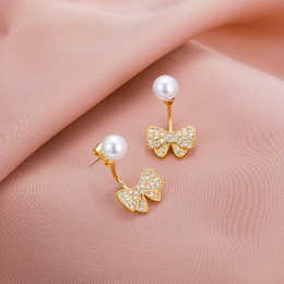 New style Bow shape pendant Pearl copper inlaid zircon Earringspicture8