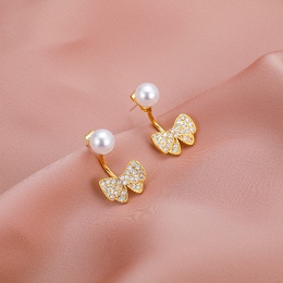 New style Bow shape pendant Pearl copper inlaid zircon Earringspicture7