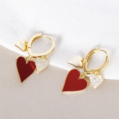 Nouveau Style Rouge En Forme de Coeur pendentif cuivre incrusté zircon Boucles D'oreilles