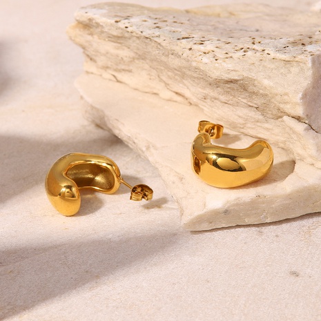 Nuevos pendientes de acero inoxidable de anacardo trenzado en forma de C de oro de 18K de moda's discount tags