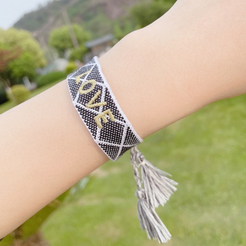 Retro Mode Bohemian Ethnischen Stil Stoff Gewebt Gold Gewinde Stickerei Liebe Brief Armband