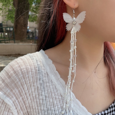 Weiß Mesh Schmetterling Ohrringe Antike Dekoration Perle Quaste Ohrringe Großhandel's discount tags