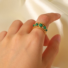 Mode Natürliche Malachit runde Hohl Wasserdichte Öffnung Edelstahl Ring Frauen
