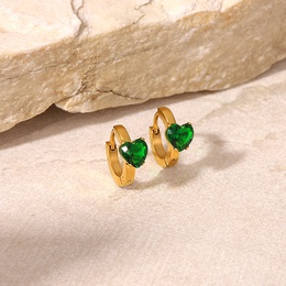 Titanium Steel Earrings 18K Gold Plated CShaped Pink Green HeartShaped Zircon Earringspicture8