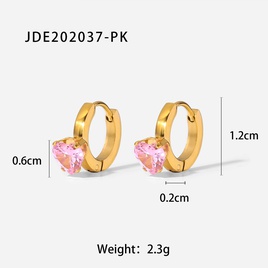 Titanium Steel Earrings 18K Gold Plated CShaped Pink Green HeartShaped Zircon Earringspicture12
