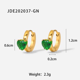 Titanium Steel Earrings 18K Gold Plated CShaped Pink Green HeartShaped Zircon Earringspicture13