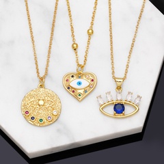 Fashion New Devil's Eye Inlaid Diamond Geometric Heart Pendant Zircon Copper Necklace 