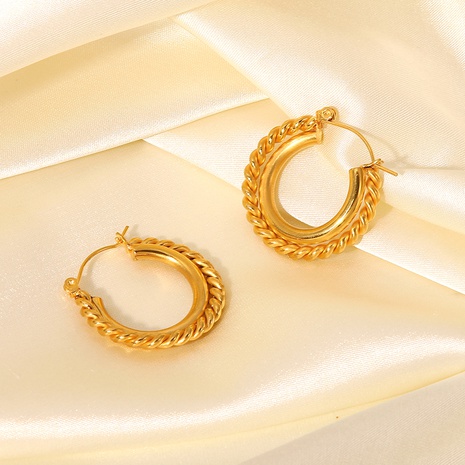 Pendientes geométricos de acero inoxidable de oro de 18 quilates para mujer de doble capa en forma de C con giro a la moda's discount tags