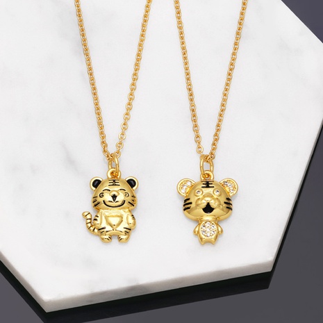 2022 New Fashion Enamel  Animal Cute Little Tiger Copper Necklace 's discount tags