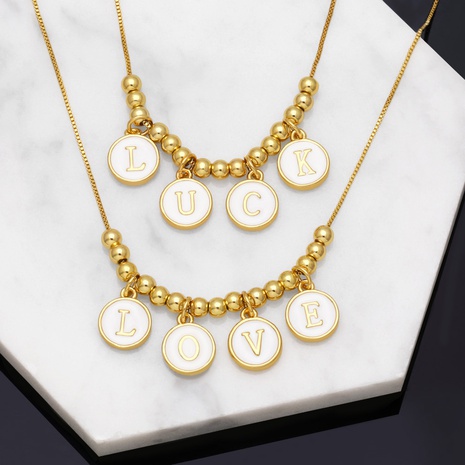 Mode Brief Liebe Glück Anhänger Weibliche Perle Zirkon Kette Schlüsselbein Kupfer Halskette's discount tags
