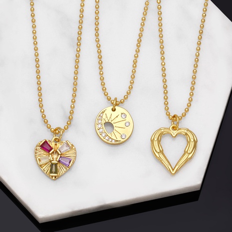 Fashion Colorful Heart-Shaped Zircon Geometric Hollow Clavicle Chain Copper Necklace's discount tags