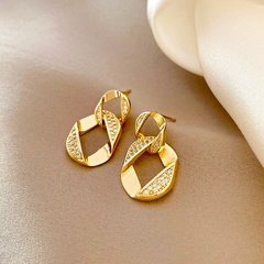 fashion geometric rhombus copper inlaid zircon pendant earrings