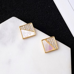 Fashion square shell stitching zircon copper stud earrings