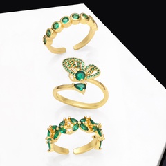 New Fashion Emerald Zircon Ring Women Open  Geometric Butterfly Ring