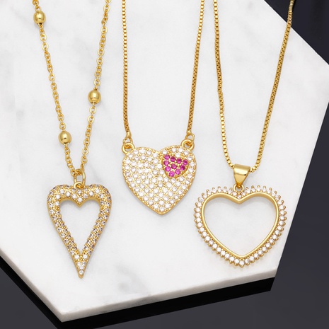 Fashion Zircon Clavicle Chain Heart-shaped Pendant Hollow Female Copper Necklace's discount tags
