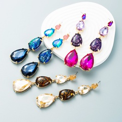 Fashion Shiny Long Drop-Shaped Colorful Alloy 
Rhinestone Earrings