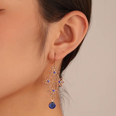 Fashion Creative Hollow Flower Bohemian Blue Crystal Alloy Earrings 's discount tags