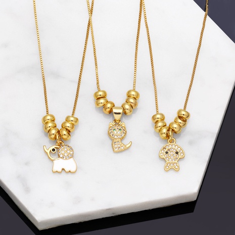 Fashion Simple Compact  Animal Cute Kitten Puppy Elephant  Pendant Zircon Copper Necklace's discount tags