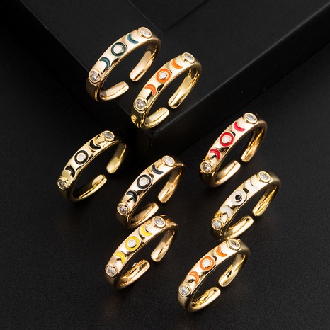 Fashion Plating 18K Gold  Micro Inlaid Zircon Moon Rainbow Color Copper Ring Ornament's discount tags