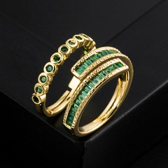Gold Plated Green Square Round Zircon Inlaid Women's Copper Ring Accessories