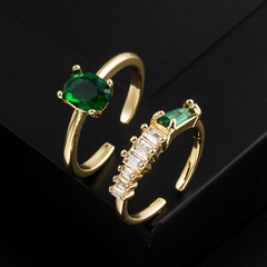 Fashion Gold-Plated Micro Inlaid Zircon Oval Square Green All-Match Copper Earrings Accessories