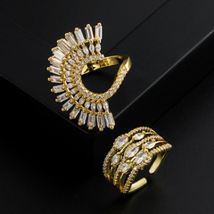 Neue Kreative Gold-Überzogene Micro Intarsien Zirkon Geometrische Offene Einstellbare Kupfer Ring